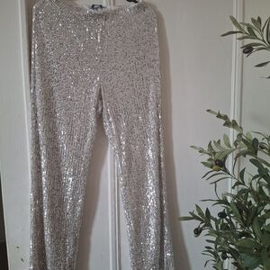 CeCe Silver Sequin Skinny Pants